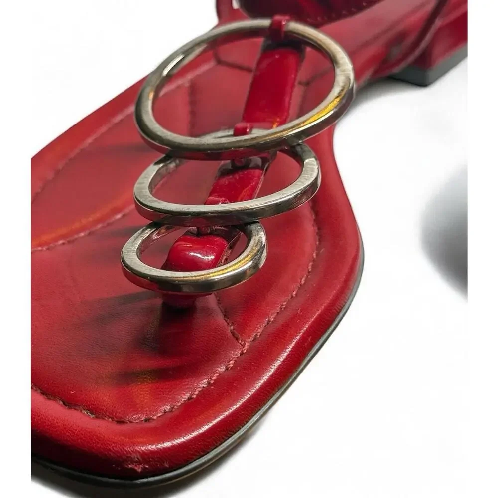 Prada Women’s Flat Sandals Red Slingback Patent Leather Sz 36 US 6 Made In Italy - Picture 9 of 9